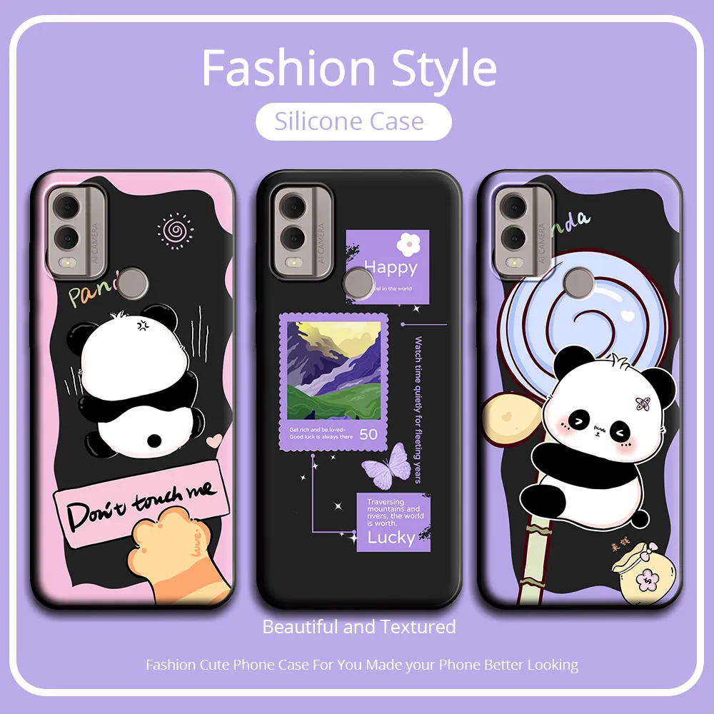 Cute Panda Flower Soft Silicone Shockproof Phone Case – 6.5'' Flexible Protective Back Cover