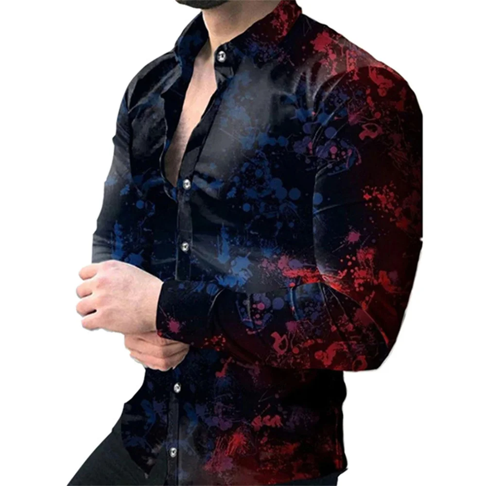 thumbnail image 1 of Nuevas camisas florales con estampado de cuadros para hombres, camisas de manga larga con solapa y botón impresas en 3D, ropa informal vintage Y2k, 1 of 5