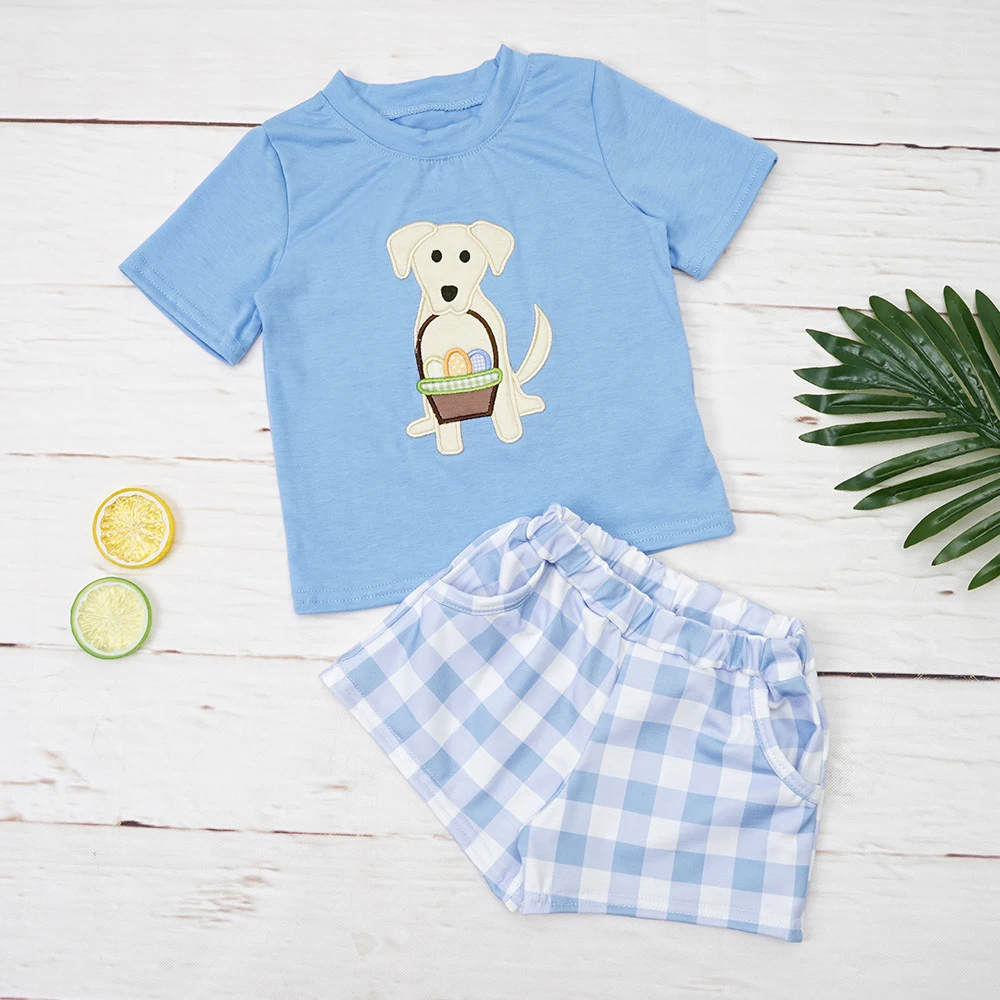 18t Easter Summer Boy Set Clothes Short Sleeve Top And Blue Striped