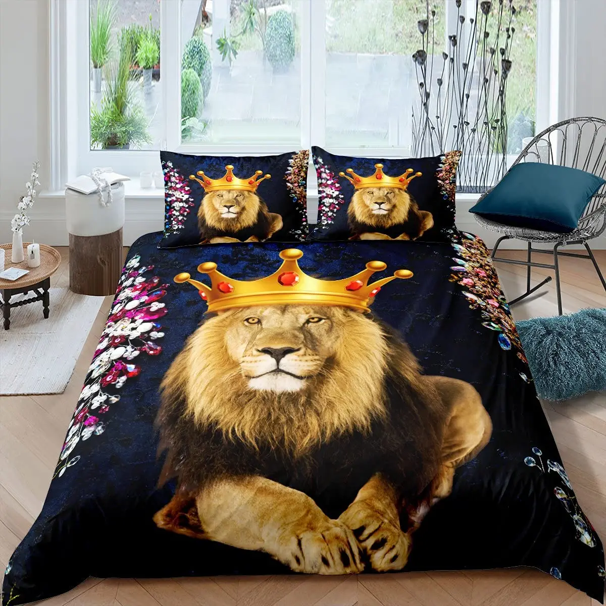 

Lion Duvet Cover Set King Size Africa Wildlife Big Cat Bedding Set Golden Lion Resting 2/3 Pcs Kids Animal Twin Comforter Cover