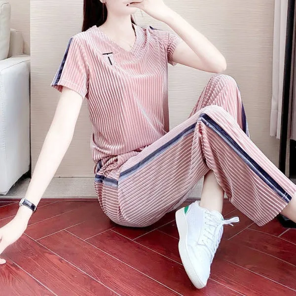 2024 Summer Trendy New Fashionable Sports and Leisure Set for Women's Summer Thin Style Slimming and Age Reducing Wide Leg Pants