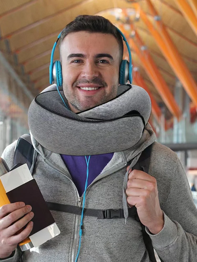 Memory foam travel pillow on luggage handle