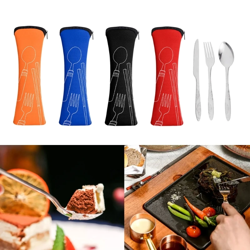 

Дорожная посуда, многоразовый портативный набор посуды из нержавеющей стали с футляром, дорожный набор посуды с футляром для для