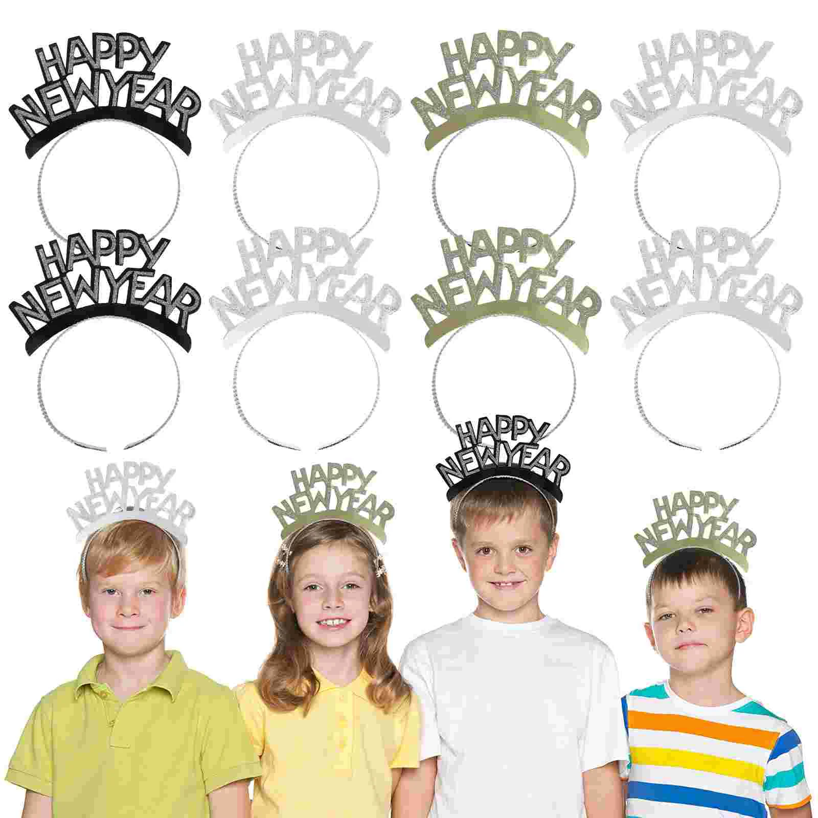 

TINKSKY 12Pcs HAPPY NEW YEAR Hair Clasp Headband Aluminum Foil New Year Party Decorations Tiara