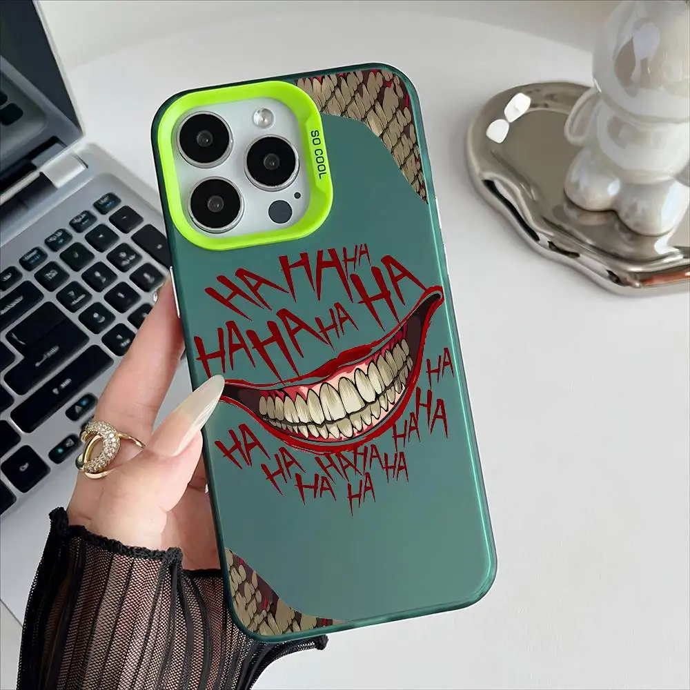 Joker's Smile Electroplated Phone Case with Special Metal Silver Button Design