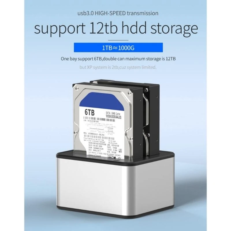 Usb3.0 2 베이 HDD USB 박스 케이스-외부 HDD 도킹 스테이션 플라스틱 SSD 박스 HDD 복사기-오프라인 복사 지원