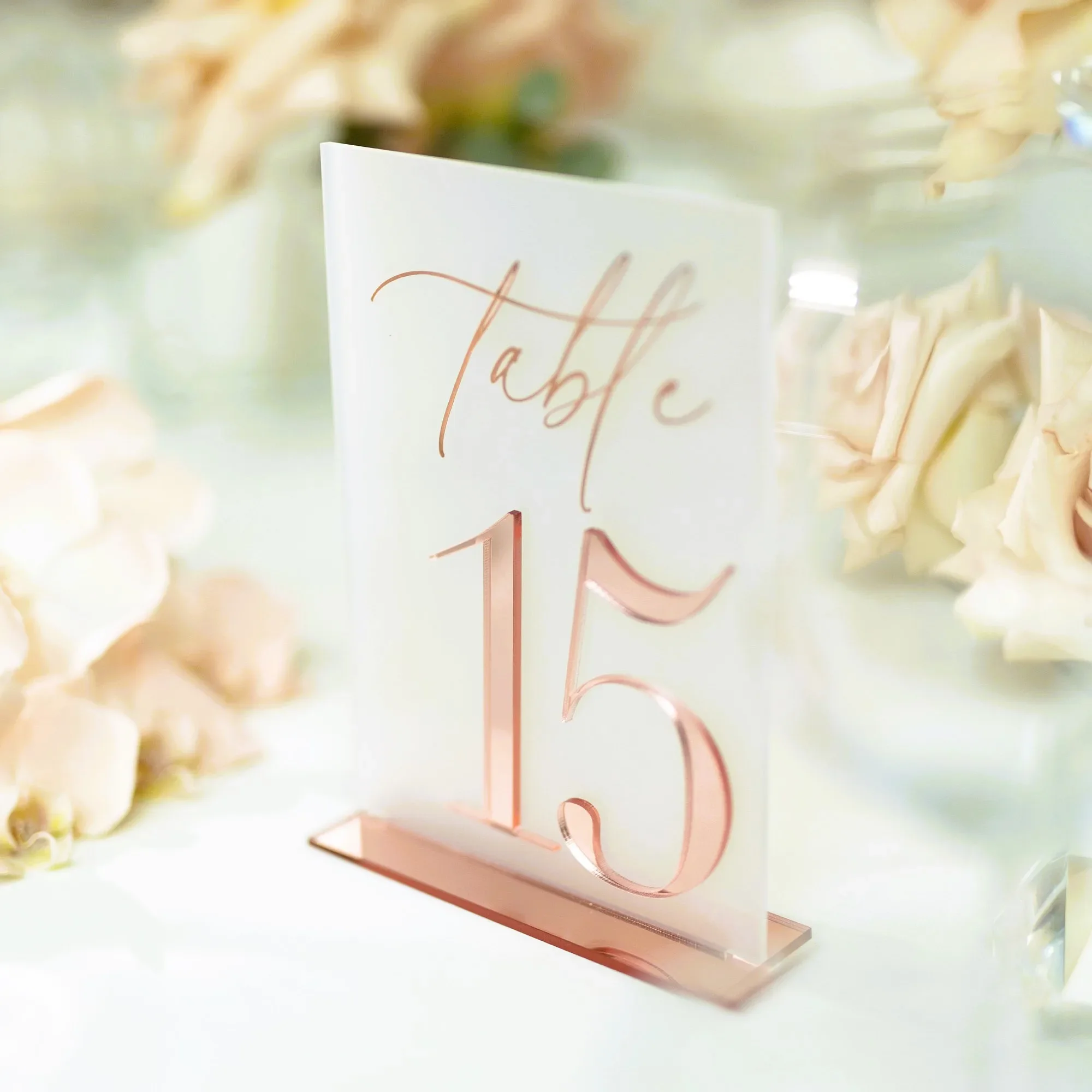 Rose Gold Mirror and Frosted Acrylic Table Signs Wedding Table Numbers with Stands Acrylic Numbers Modern