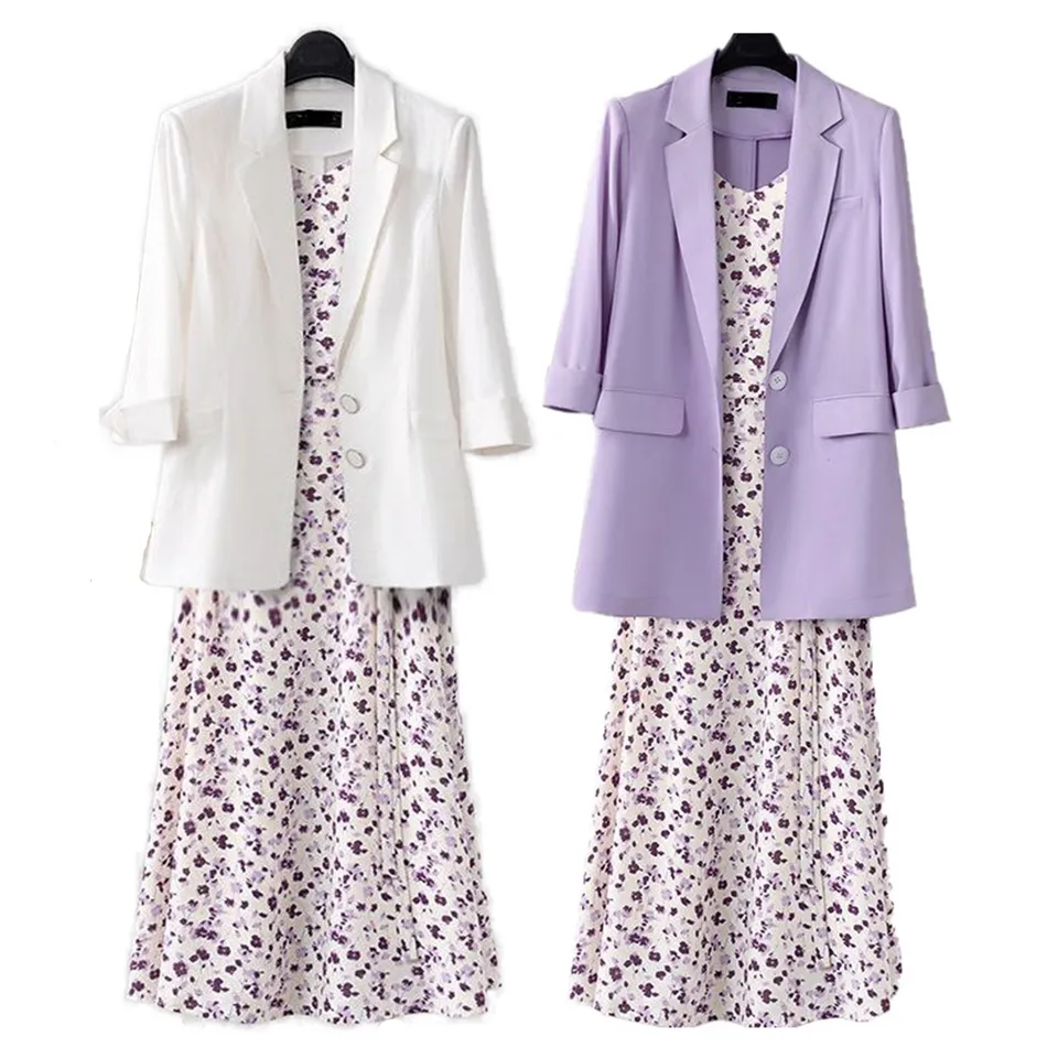 Women's Floral Print Dress and Jacket Set