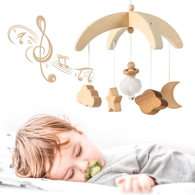 1pcs Baby Crib Mobile Rattle Toys With Music Box Wooden Bed Bell Bracket Educational Toy Nordic Hanging Decor Accessories Gifts 1