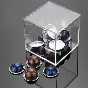 Porta capsule in acrilico per capsule di caffè, porta cubi, compatibile con tutte le cialde di caffè, contenitori di stoccaggio Nespresso, coperchio 1