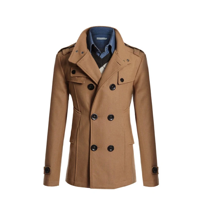 

New Stylish Winter Men Solid Blend Coats Fashion Brand Overcoat Men Long Wool Coat Double Breasted Thick Blend Male Clothing
