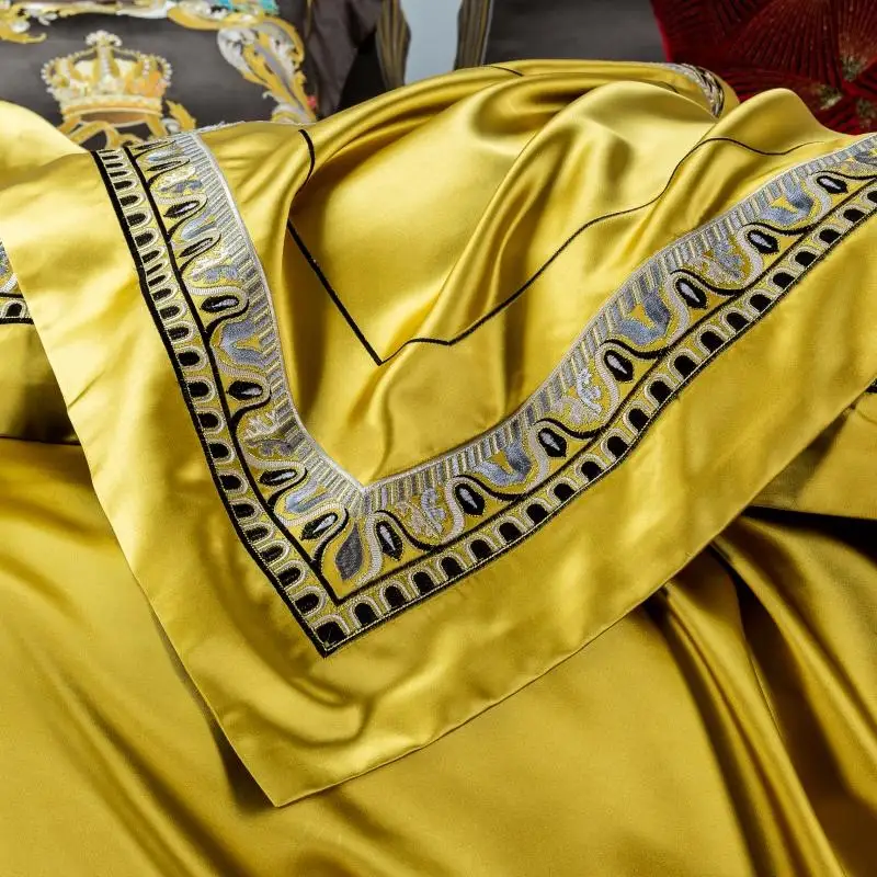 Waliicorners Egyptian Cotton Lion Gold Embroidered Luxury Satin Bedding Set Duvet Cover Set Vintage Silk Brocade Jacquard 50 S7b33c1a6169d4b4498167e5dfa5eb1abF