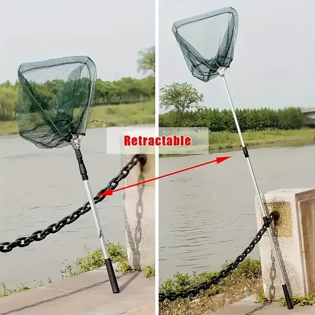 Extendable 55-112cm Handle Portable Retractable Folding Fishing Brail Net Telescopic Fishing Landing Scoop Net for Freshwater 5