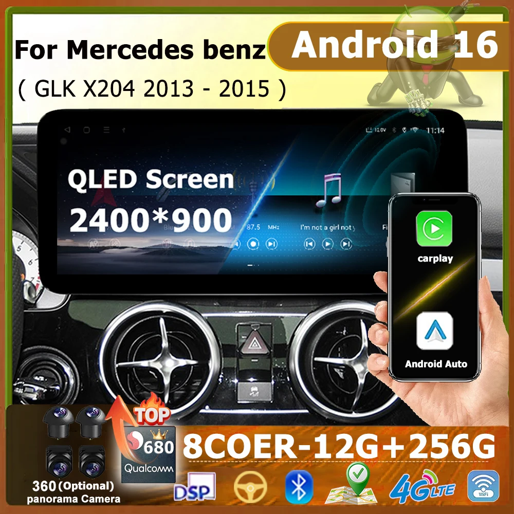 Reproductor de vídeo Android 16 4G Radio de coche inalámbrica para Mercedes Benz GLK X204 2013 - 2015 GPS Navi herramientas automáticas QLED pantalla ultrafina 1