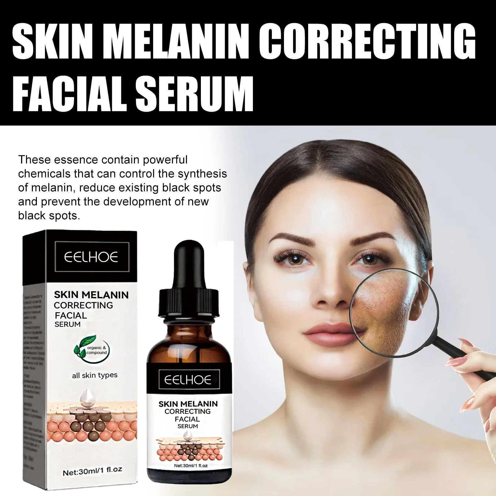 Melanin Correcting Face Serum Fade Dark Spots Brightening Melasma Chloasma Removal Reduce Pigmentation Whitening Freckle Essence 3