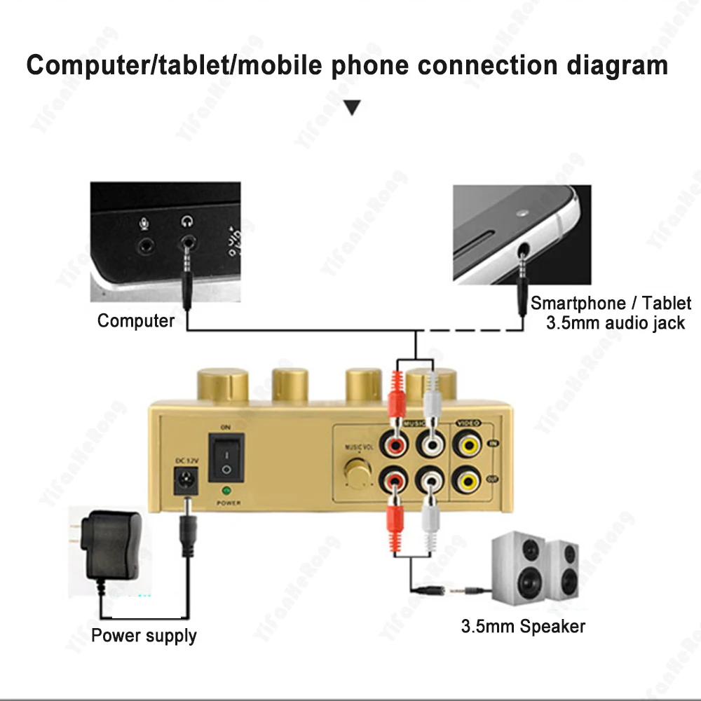 EU Plug Karaoke Sound Mixer With RCA for Company PC TV Speaker Karaoke OK Suara Sistem Echo Mixer