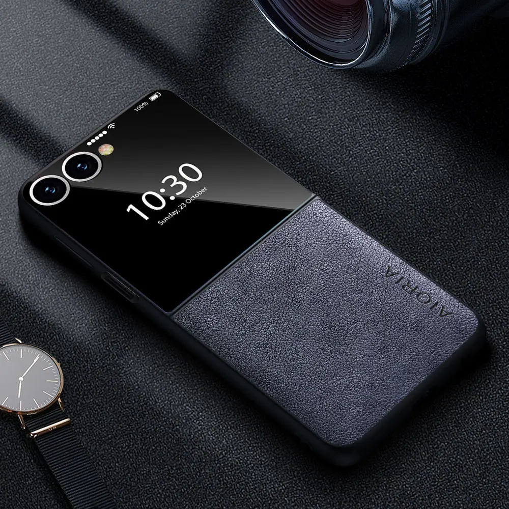 Luxury Leather Phone Case - Retro Business Style Solid Color Cover