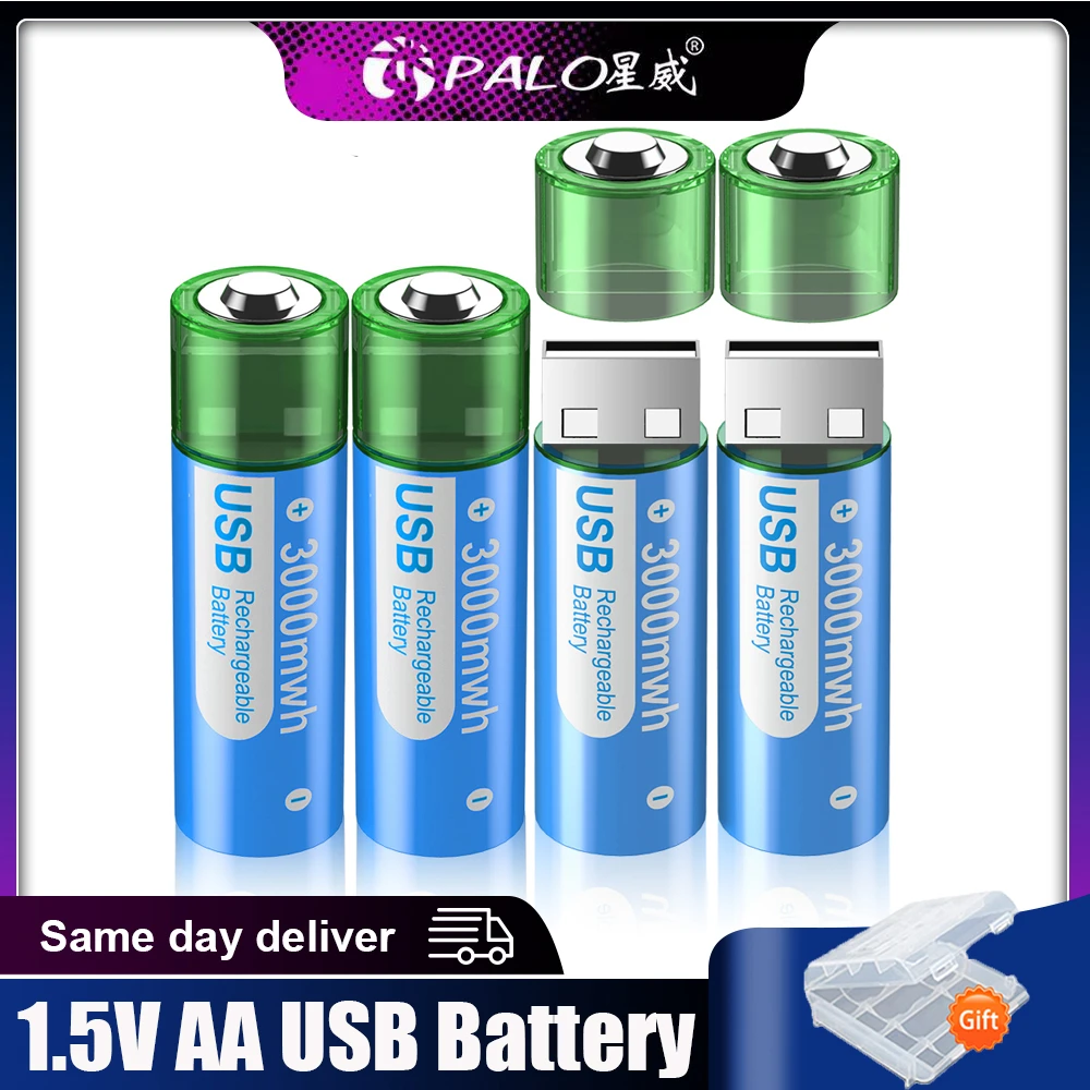 PALO 3000mWh 1.5V AA USB Rechargeable Lithium batteries 1.5V 2A AA Li-ion  battery HR6 USB Port Charging Battery With Battery Box - AliExpress