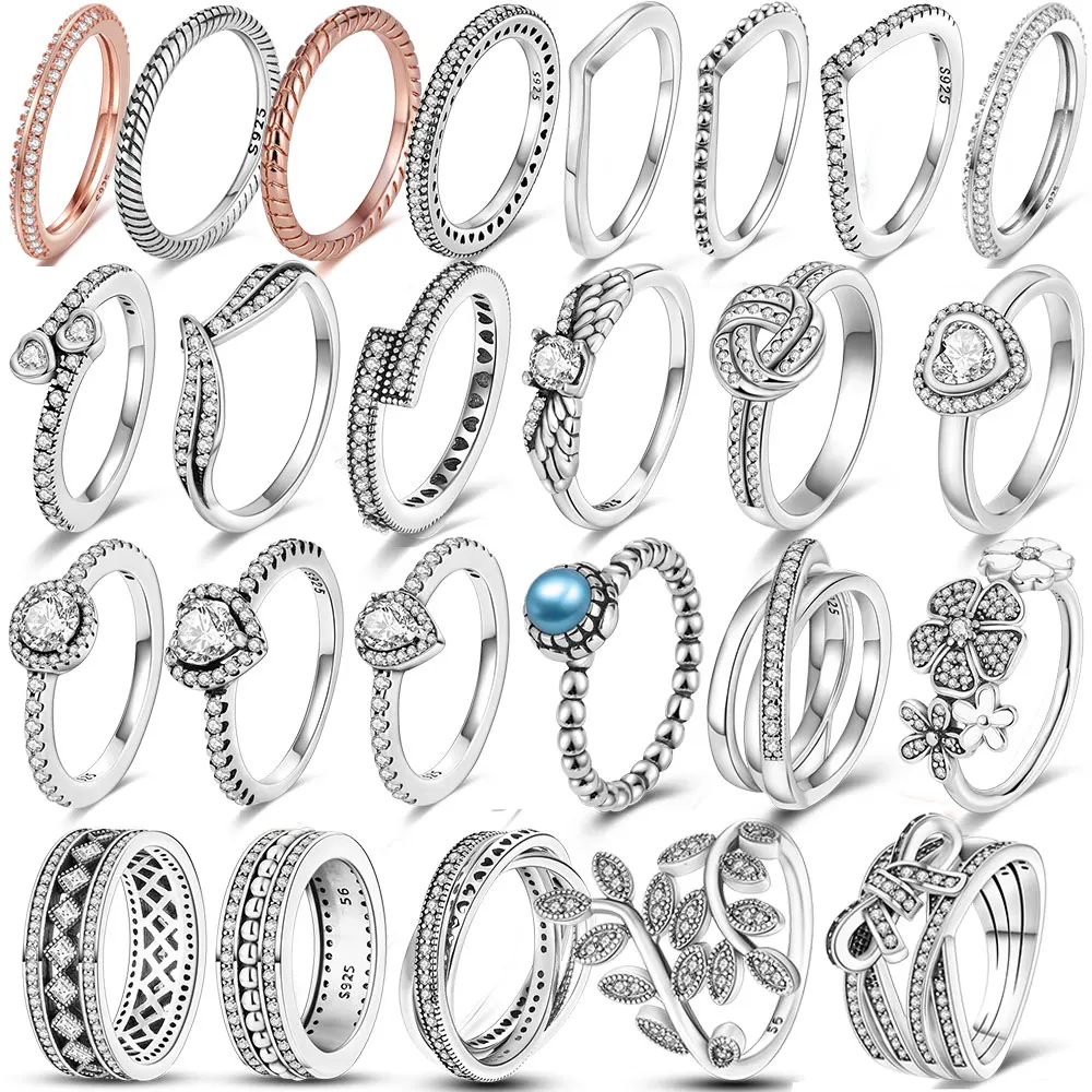 Silver Heart Ring Silver Rings Silver Ring Wedding Rings 925 Sterling Silver Triple Stackable Heart Zircon Finger Ring for Women Engagement Bride Gift Fine Jewelry