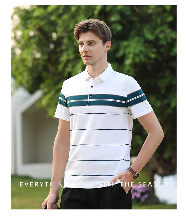 Summer men's polo shirt pure cotton short sleeved T-shirt thin striped business casual breathable wrinkle resistant top 17 S7b344ca03d234078b70cba782d2dbbe5Y