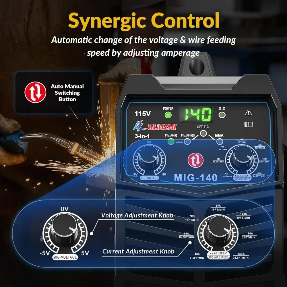 110V Flux Core MIG/Stick/Lift TIG 3 in 1 MultiProcess Welding Machine portable welder electric welder mini welder with Synergy IGBT Inverter Portable Gasless Welder