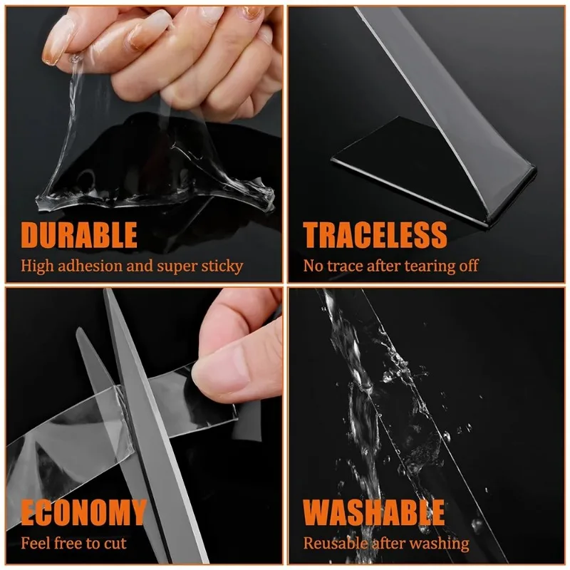 Double Sided Adhesive Tape 1-10M 20-50mm Width Reusable No Trace Waterproof Ultra-strong