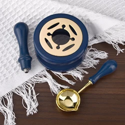 Retro Sealing Wax Set with Wood Handle and Decorative Spoon (Dark blue-3pcs)