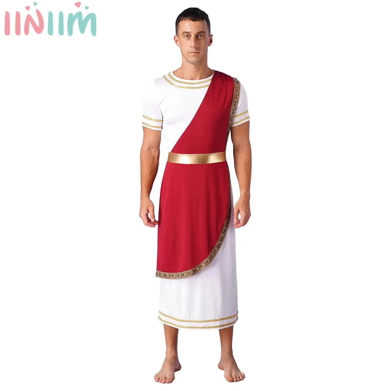 

Mens Halloween Ancient Greek Toga Dress Up Romans Mythology Spartan Cosplay Costumes Club Short Sleeve Warrior Gladiator Outfits