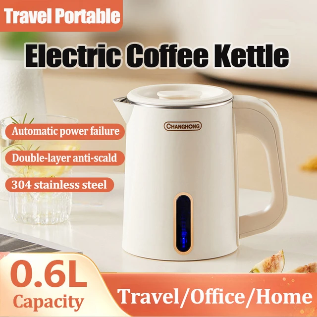 Small Electric Kettles Stainless Steel for Boiling Water, 0.6L Travel Mini Hot Water Boiler Heater, Double Wall Cool Touch Portable Teapot