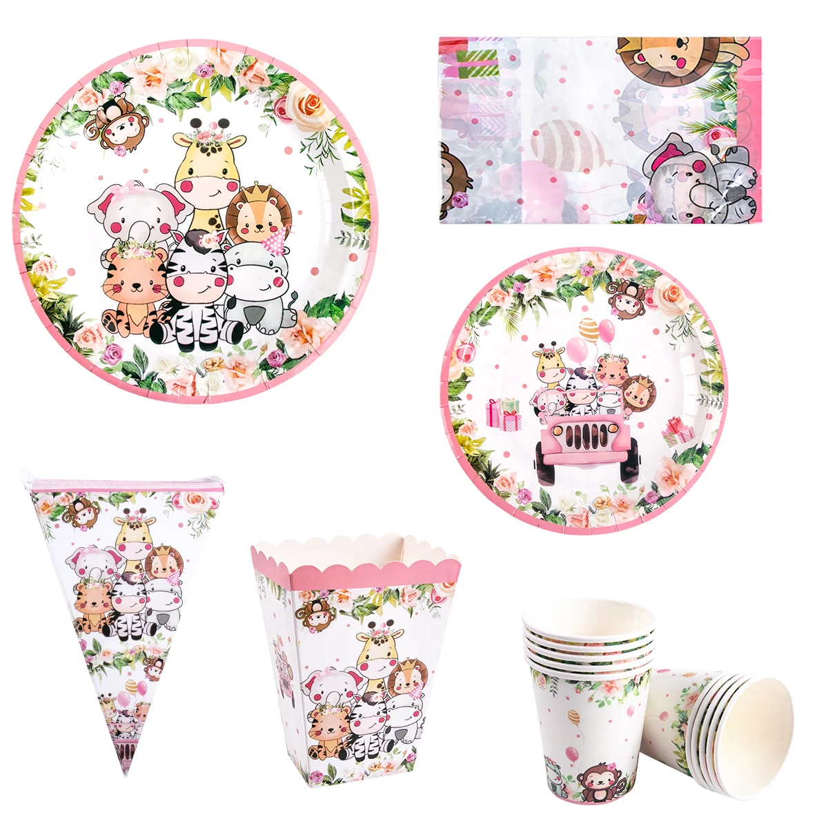 Mädchen Dschungel Tier Party Dekoration Safari Einweg Geschirr Tasse Teller Tischdecken Kinder Geburtstag Party Baby Dusche Liefert – Detail 3
