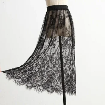Transparent Sexy Lace Mesh Skirt Elastic High Waist Black White Tulle  Mini Skirts Womens Skirt  Korean Fashion 1