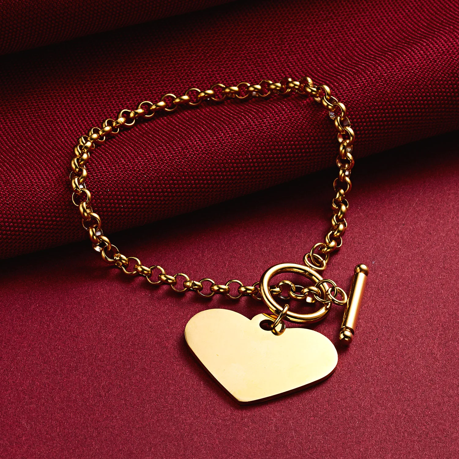 

Personalized Bracelet for Women Heart Customized Engraved Name Bangle OT Buckle Chain Bracelet Stainless Steel Jewelry Gift 2023