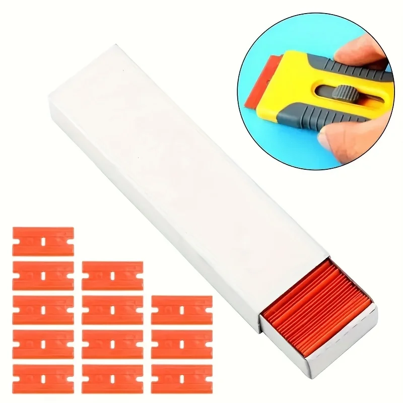 100Pcs 플라스틱 면도날 라벨 접착제 스티커 제거를위한 내구성있는 스크레이퍼 블레이드 유리 자동차 바닥 청소를위한 비닐 필름 제거용 데칼 비닐 필름