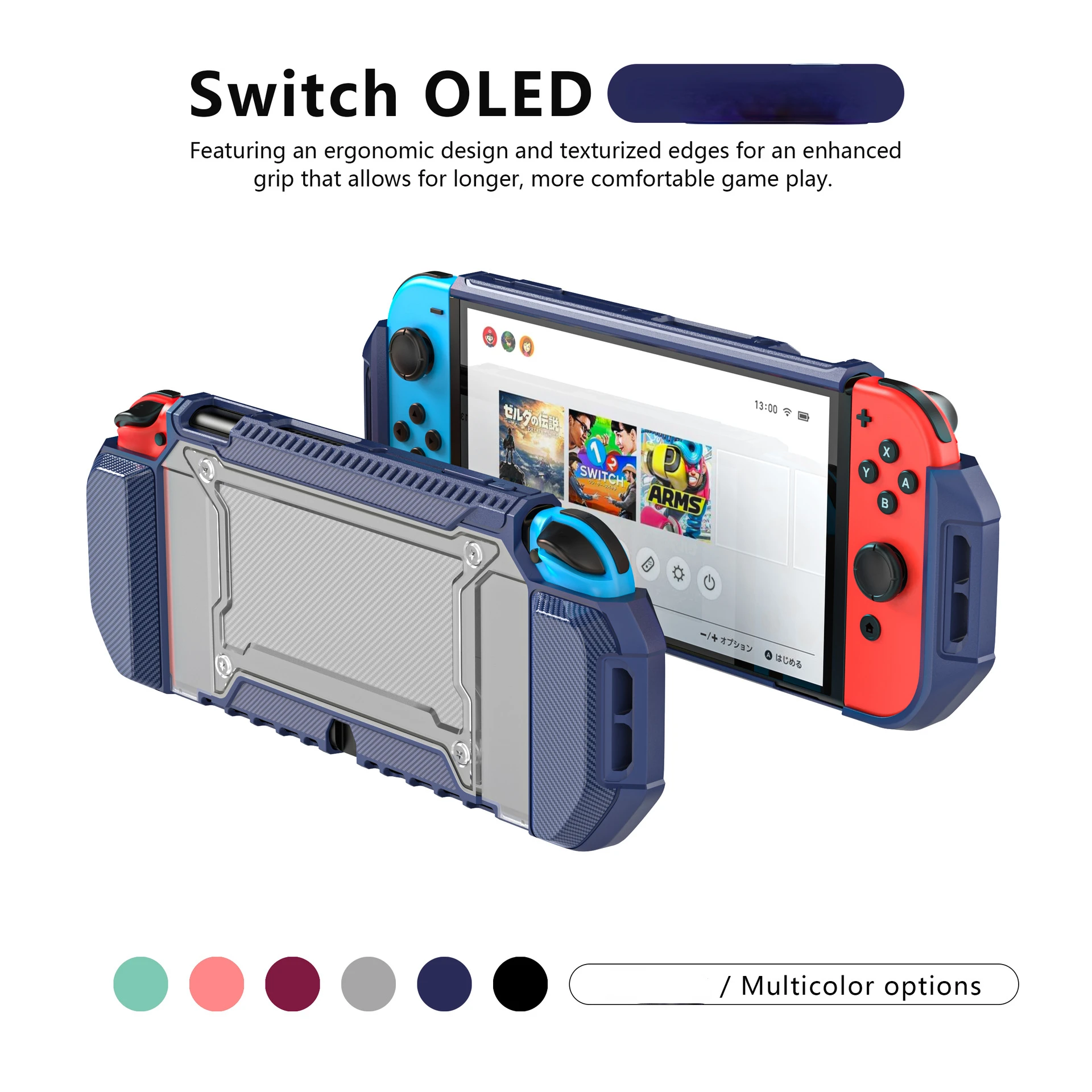 HEYSTOPProtectiveCaseforNintendoSwitchOLEDModelswith2Game