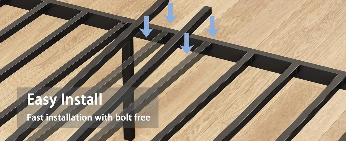 Bed Frame, Headboard with LED Light and Charging Station