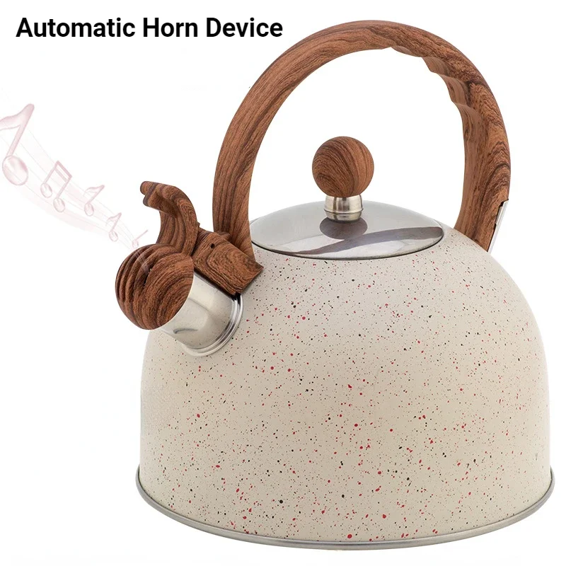 

Stainless Steel Water Kettle with Handle Heat Insulation 2.5 Liters Whistle Flat Bottom Tea Kettle Buckle Spout Outdoor Cookware