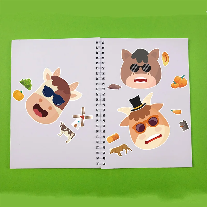 6 Sheets/Set Farm Animals Assembled Sticker Kids DIY Make Animal Facial Expression Stickers Creative Toys Gift 3