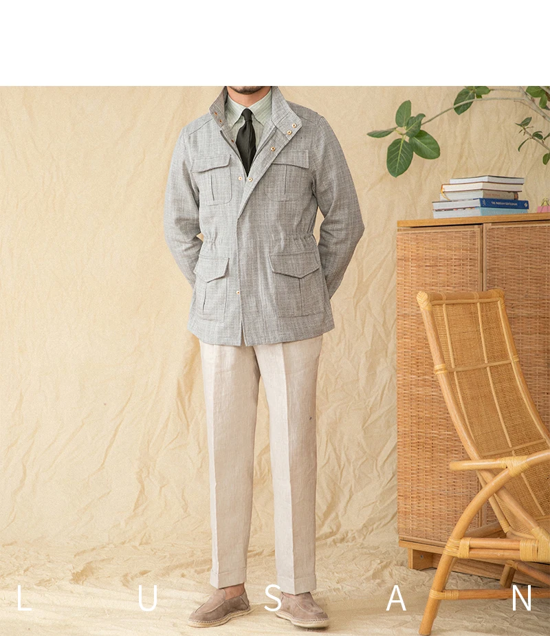 Baumwolle und Leinen, vertikaler Kragen, enge Taille, M65-Jagdjacke, Retro-All-Match-Frühlings- und Sommer-leichte Freizeitjacke – Detail 11
