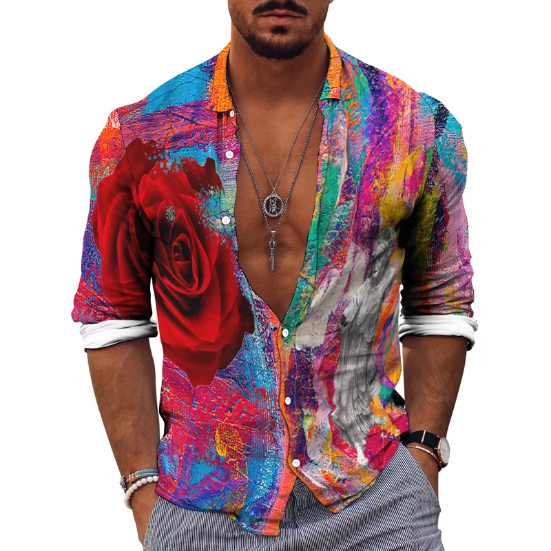 Spring Autumn 3D Print Colorful Graffiti Fashion Top Party Shirt Casual Daily Men's Lapel Long Sleeve Single Breasted Cardigan