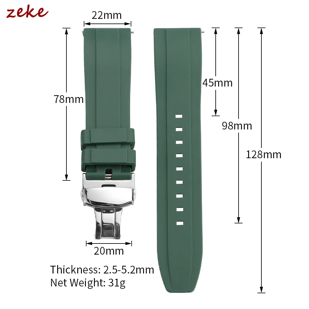 Premium Waterproof Sports Rubber Watch Band - Black Quick Release Strap, Available in Multiple Widths