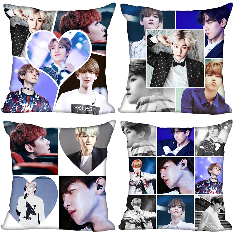 

New Arrival BAEK HYUN Kpop Pillowcase Bedroom Home Decorative Gift Pillow Cover Square Zipper Pillow Cases Satin Fabric Soft