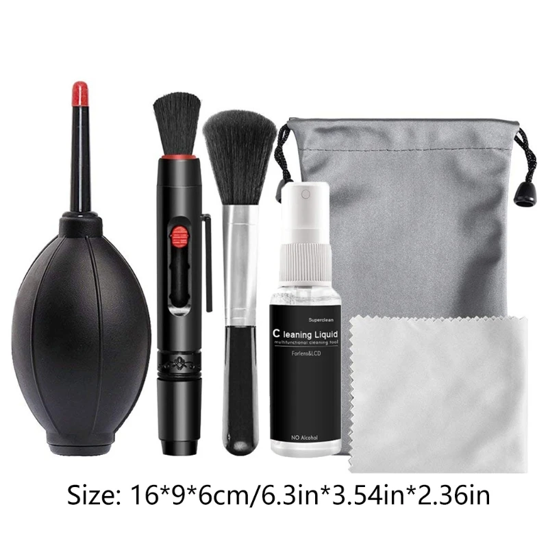 6 in 1 Camera Cleaning Kit, Professional DSLR Lens Cleaning Tool with Portable Storage Bag for CCD Sensor Lens Keyboards