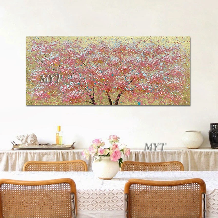 

High Quality Abstract Canvas Art 3d Picture Unframed Pink Acrylic Tree Natural Simple Scenery Paintings For Outdoor Wall Decor