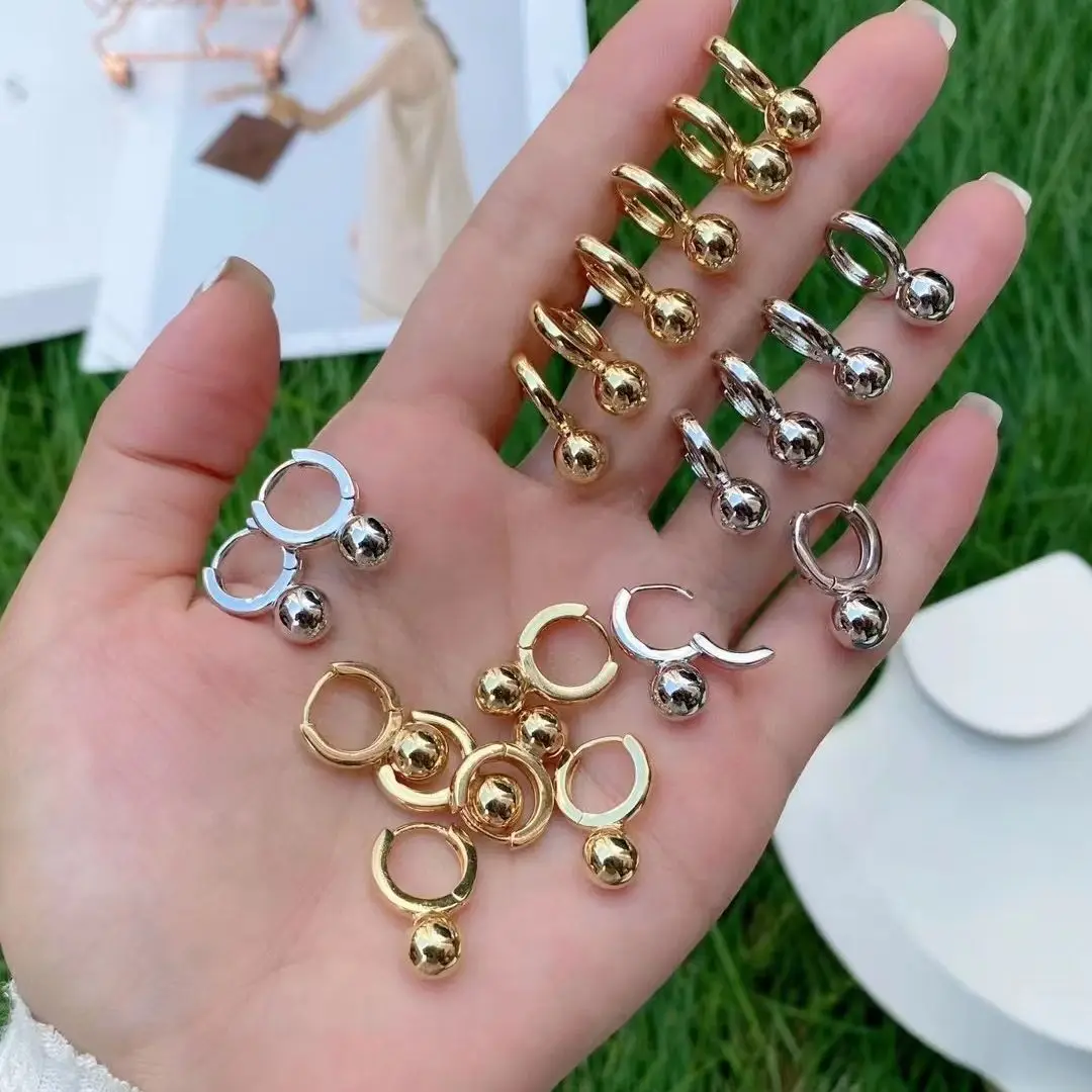 

5 Pairs, Fashion Jewelry Round Ball Pendant Statement Earrings for Women Gifts Wedding Ear Buckle Gold Silver Color