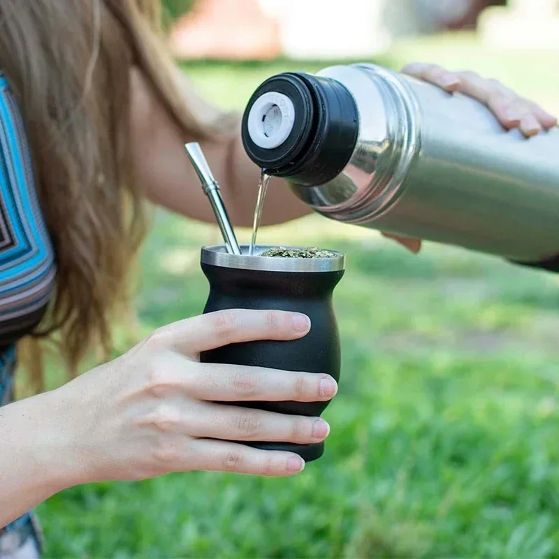 Yerba Mate Cup Double Wall Argentine Yerba Mate Gourd Bombillas Cleaning Brush Stainless Steel Tea Coffee Water Mug Yerba Mate Cup Stainless Steel Cups Stainless Steel Cup Stainless Steel Mug