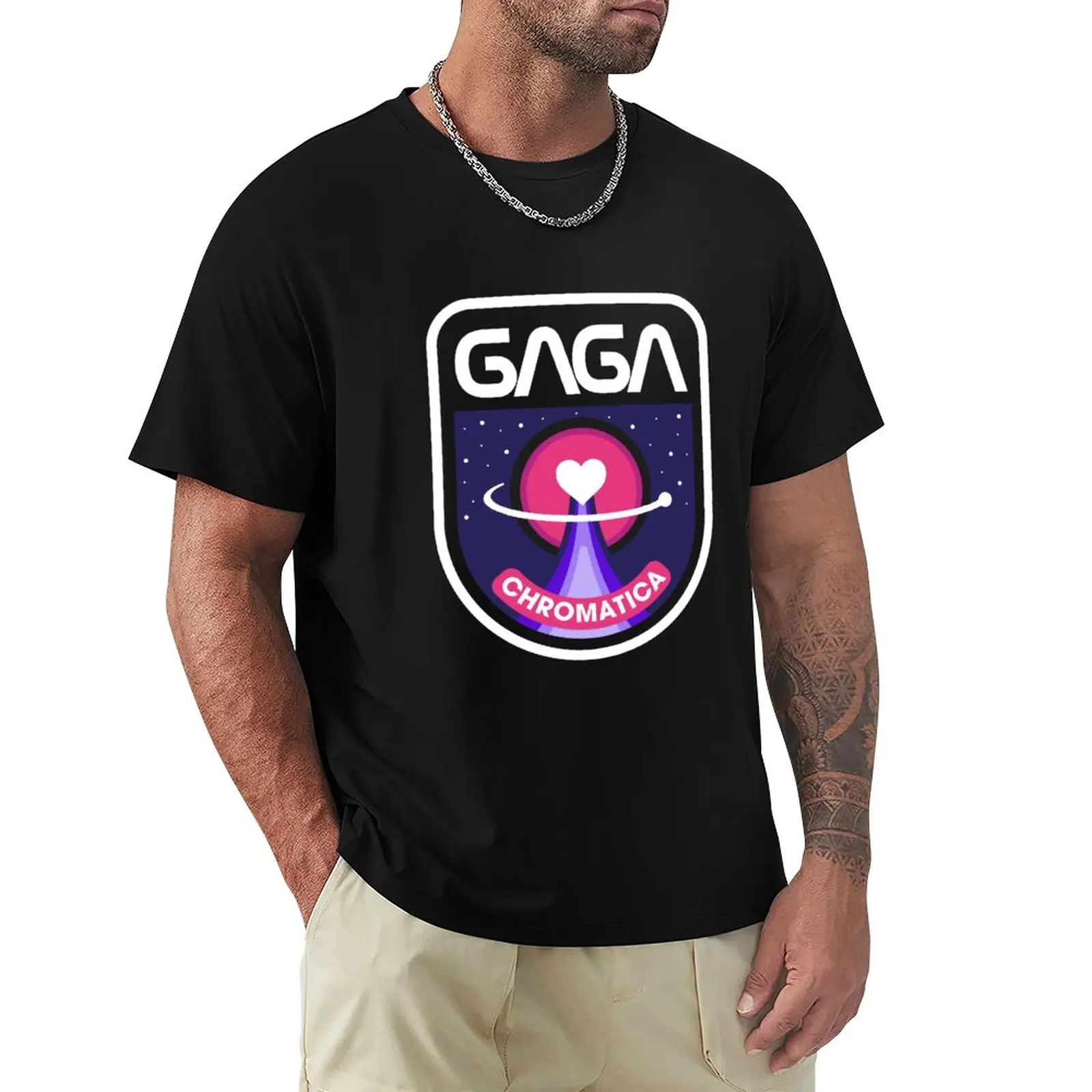 

Lady Gaga Chromatica Mission (White on Pink) T-Shirt vintage clothes kawaii clothes tops mens big and tall t shirts