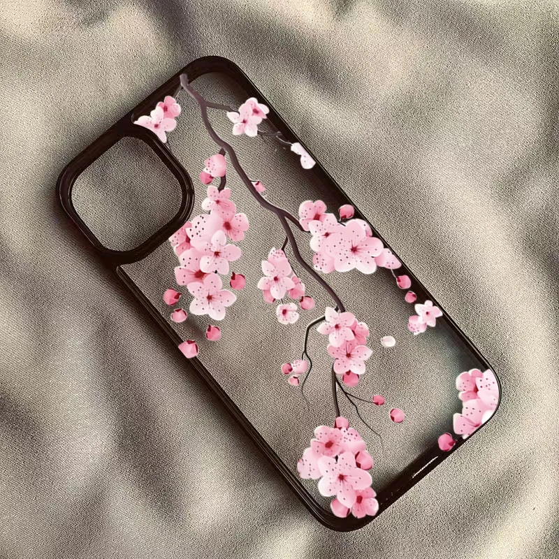 Charming Pink Cherry Blossom Clear Phone Case - Elegant Floral Design Back Cover