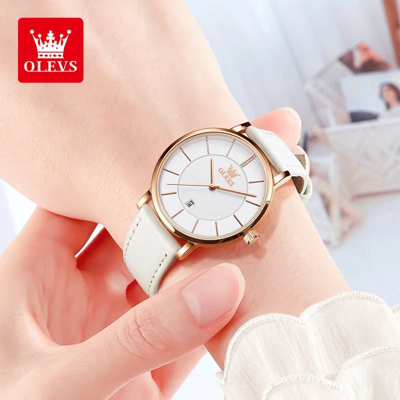 Elegant Leather Strap Women's Ultra-Thin Waterproof Quartz Watch