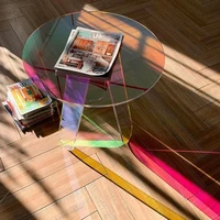 Table d'appoint de canapé en acrylique coloré, ronde, pour salon, café, thé, chambre à coucher, Tables d'angle, balcon, bureau de loisirs, décoration de maison 3