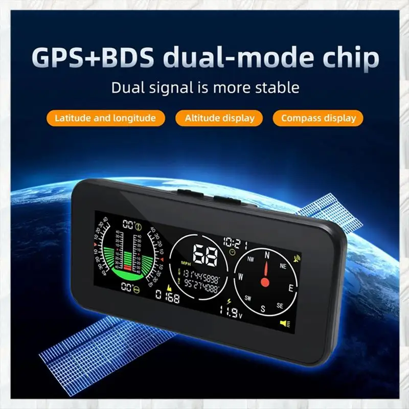 Car HUD Head Up Display Inclinometer Compass Speedometer GPS Overspeed Alarm Car Parts 1 Piece